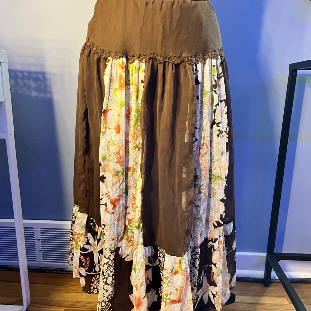 Brown and Tan Tiered A-Line Maxi Skirt for Casual Wear